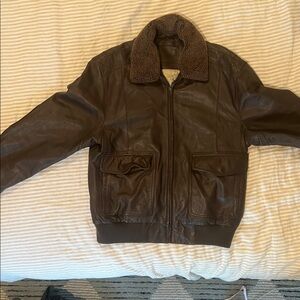 Brown Leather Jacket with Shearling Collar. Genuine leather. No scratches.